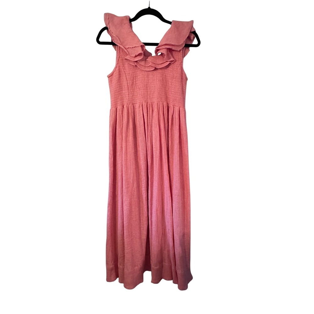 HATCH The Sarah Dress Peony Pink Smocked Ruffle Maxi Dress SZ3 Cottagecore